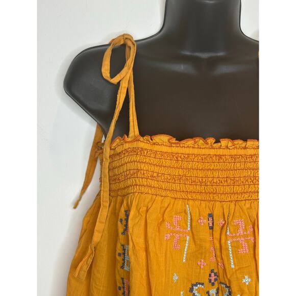 Anthropologie Gold Embroidered Swing Tank bow tie straps boho Size Small - Picture 4 of 11